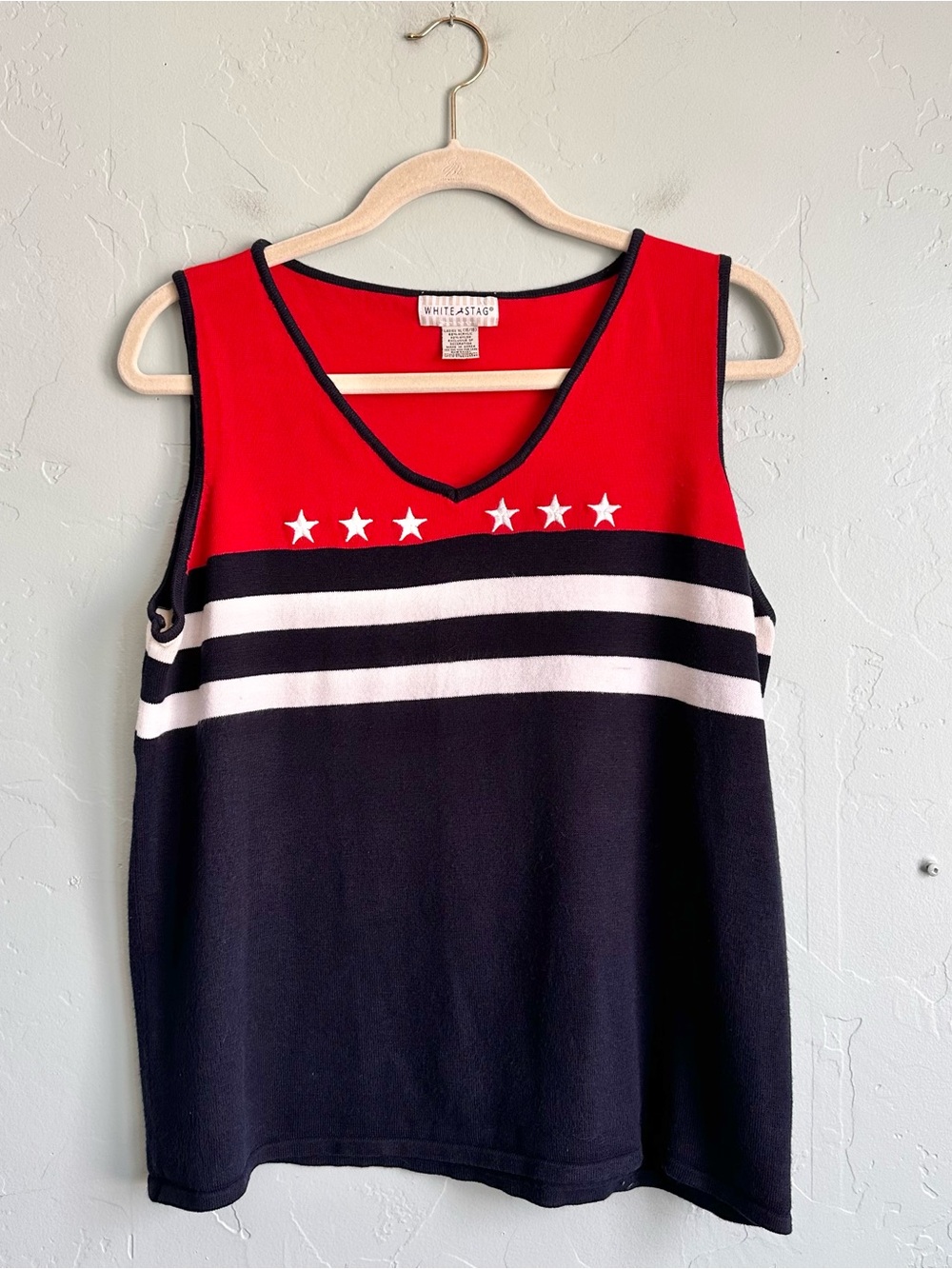VTG White Stag Red White‎ Blue Star Stripe Tank XL 4th of July Nautical Preppy